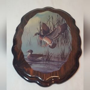 Mallards Ducks Cattails Vtg Wood Wall Hanging Handcrafted Duck Slough Water
